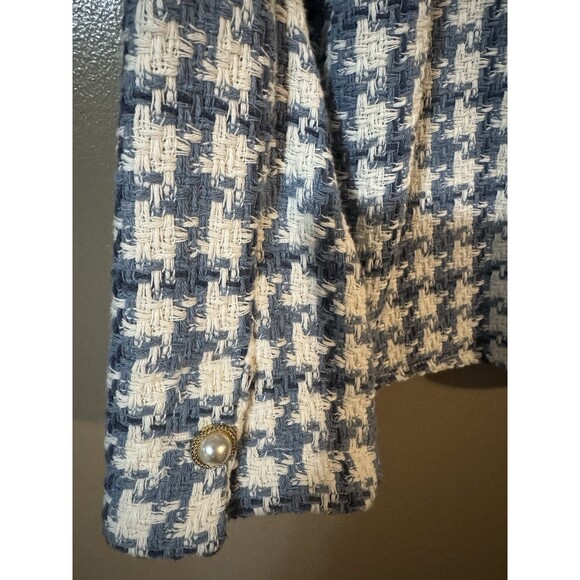 Zara Women's Size S White Blue Tweed Faux Pearl Button Blazer Jacket - Picture 6 of 8